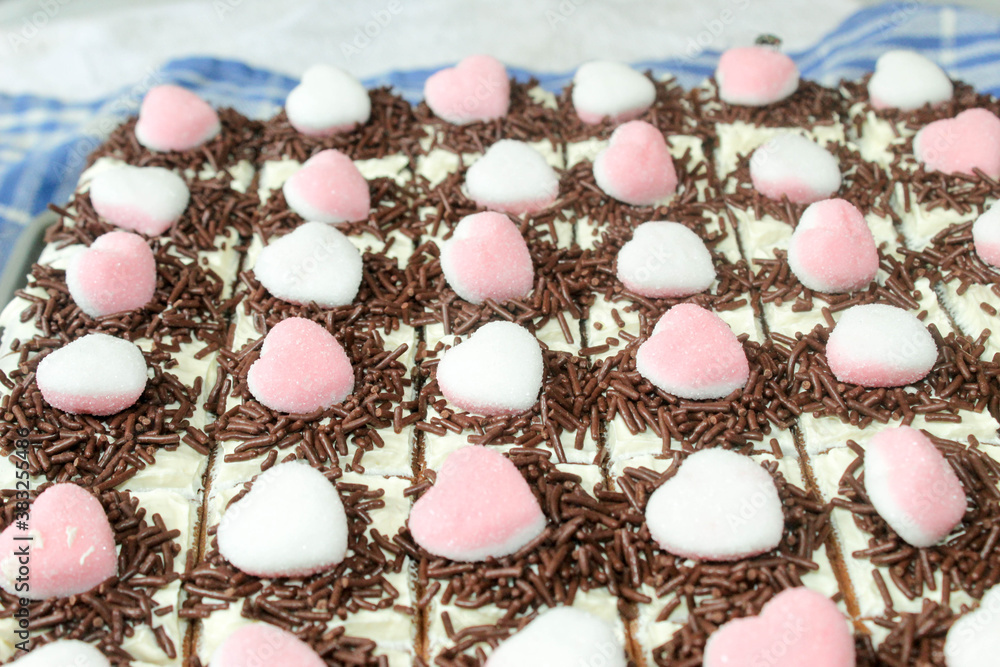 Black forest cake with pink love topping Black forest cake with pink love topping