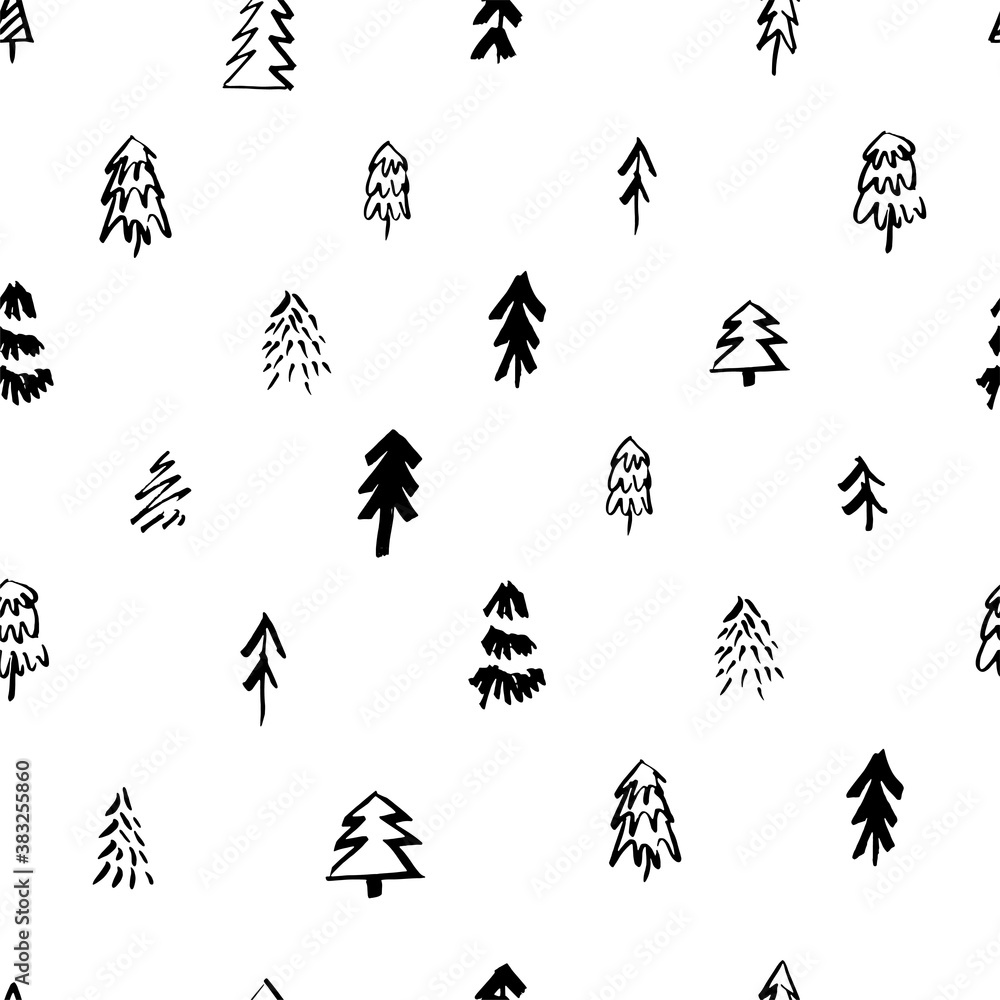Seamless vector pattern with hand drawn Christmas trees. Doodle ink trendy background Seamless vector pattern with hand drawn Christmas trees. Doodle ink trendy background