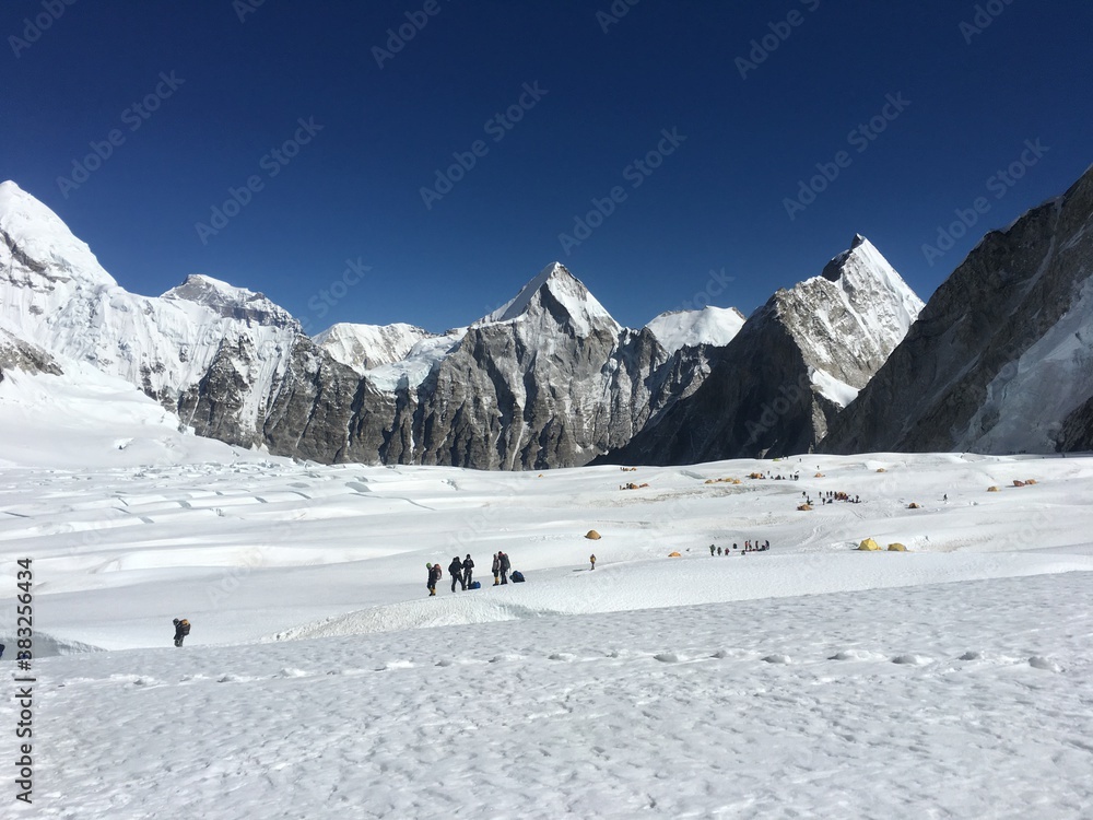 Mount Everest Camp one (6065m). Once we cross the Khumbu Glacier in Everest, we reach to first camp of mount Everest which is situated in a flat area. This picture is taken in April 2019.  