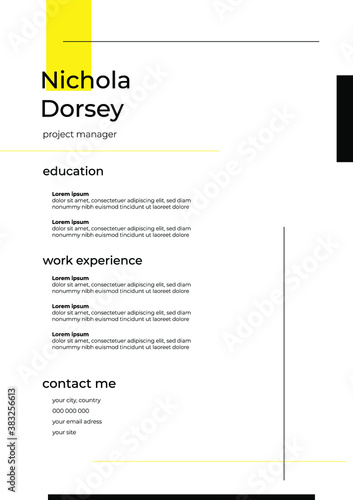 simple yellow and black cv resume template work minimalistic minimalism 