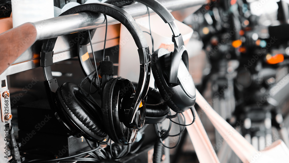 Image of Headphones for Sound Recorder, professional film crew production equipment Image of Headphones for Sound Recorder, professional film crew production equipment