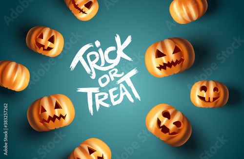 Realistic Happy Halloween Pumpkin Faces Background