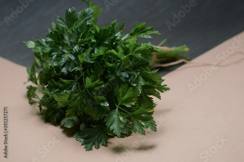 a bunch of parsley from the garden is on the table © Irina