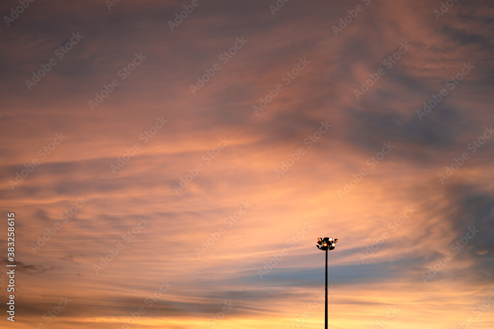 sunset twilight cloud sky with small street light lamb sunset twilight cloud sky with small street light lamb