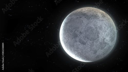 The moon. A shot from outer space. Realistic 3D rendering