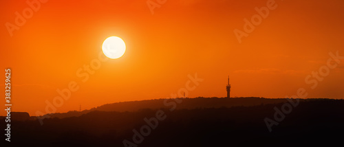 Silhouette of the Hády transmitter, which is located on a 424 m high hill of the same name in the cadastre of the village of Kanice in the Brno countryside district.