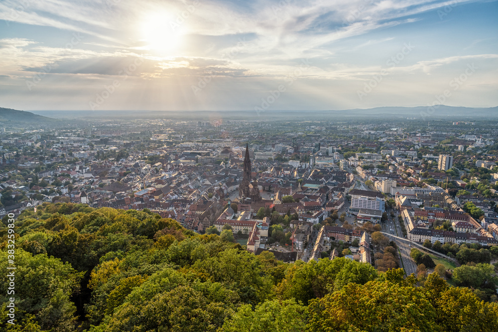 View over Freiburg im Breisgau from the Schlossberg tower
