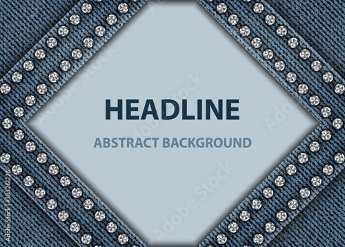 Blue denim with rhombus frame with silver sequins