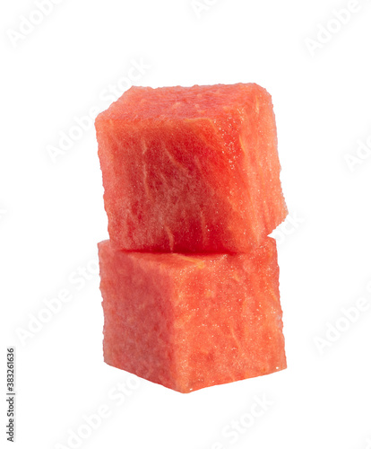 sugary watermelon cubes isolated on white. all image in sharpest