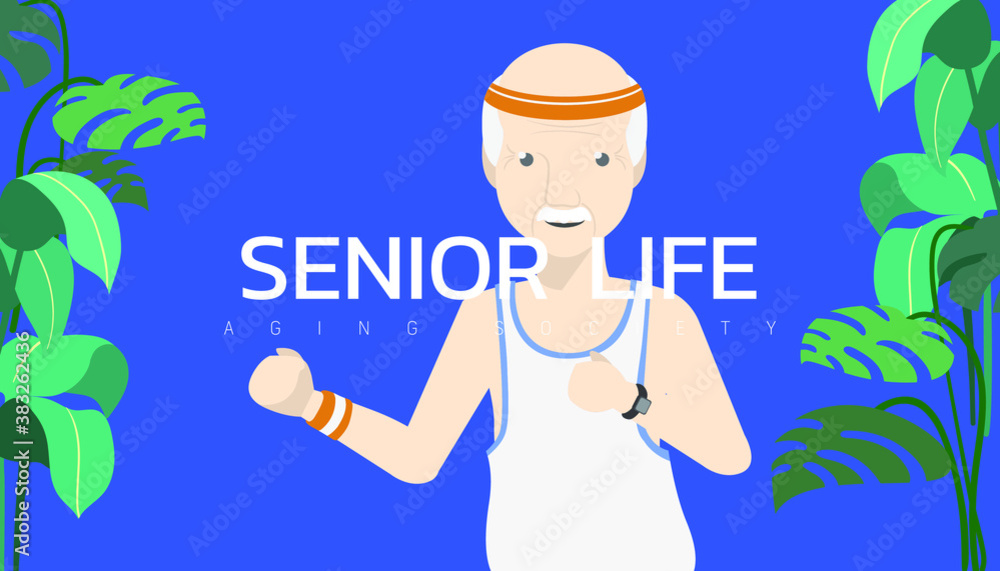 Vector illustration - Old man jogging at park. Running in the park. Healthy strong grandfather. Vector illustration - Old man jogging at park. Running in the park. Healthy strong grandfather.