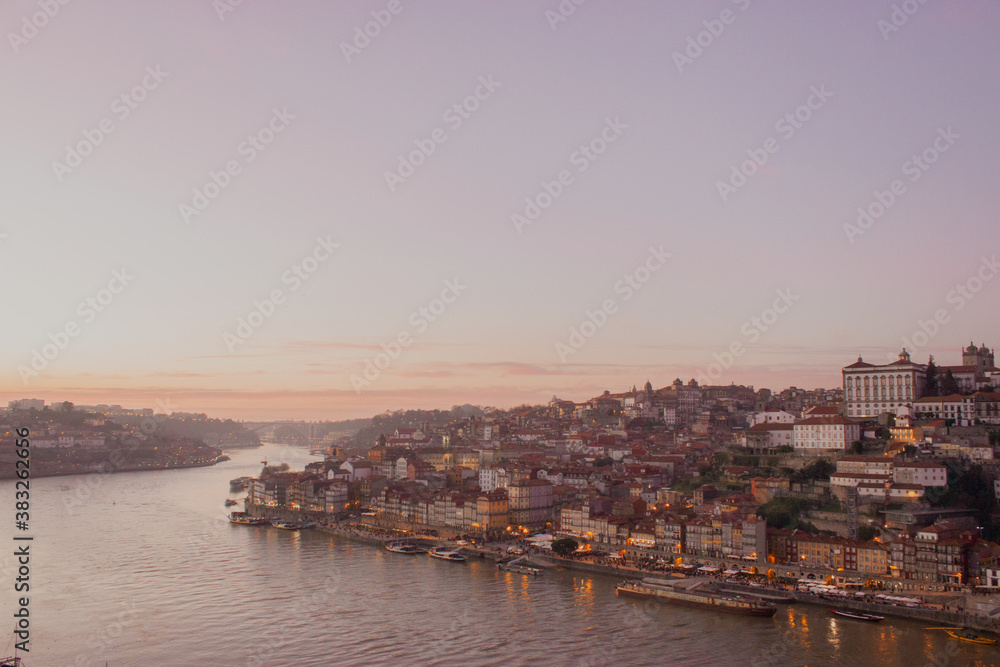 Sunset over the river in Oporto