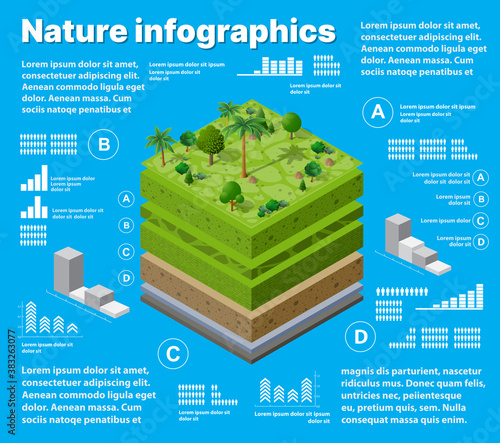 Infographics nature Geological and underground layers of soil under the isometric
