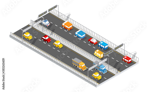 City boulevard isometric avenue. Transport car, urban and asphalt, traffic