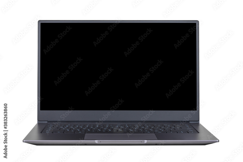 black mock up on laptop screen isolated on white background close up front view black mock up on laptop screen isolated on white background close up front view