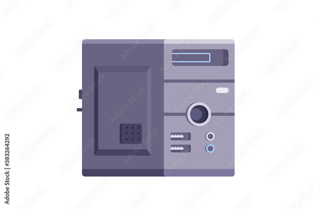 Obraz premium Computer tower icon isolated on white background, flat vector illustration.