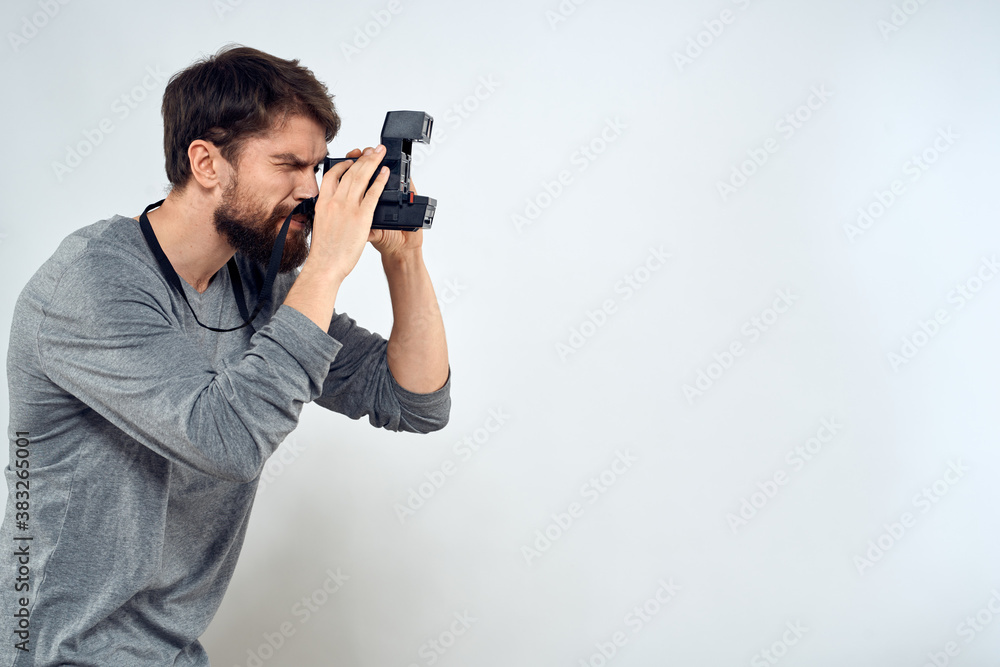 photographer with camera hobby technology studio lifestyle creative light background photographer with camera hobby technology studio lifestyle creative light background