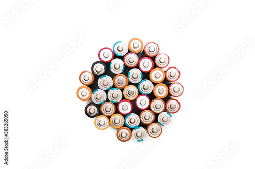 Several batteries in round form on white background. Isolated.