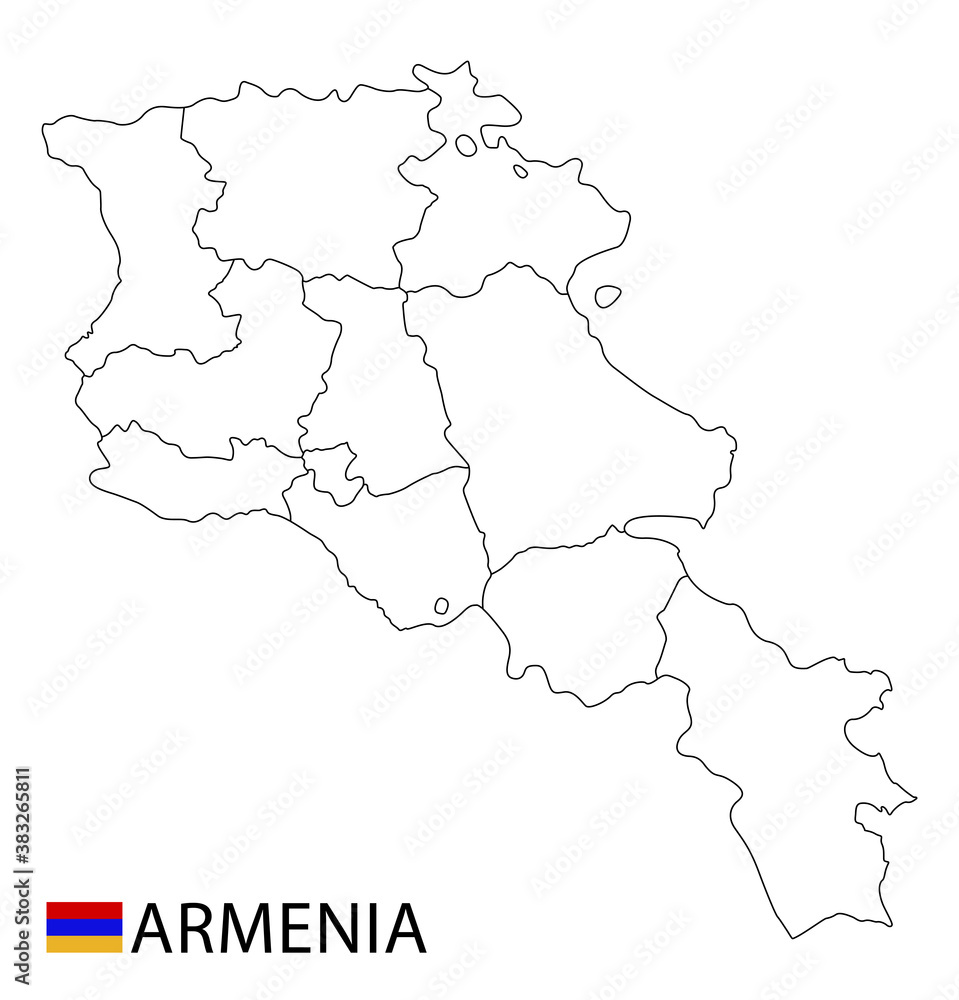 Armenia map, black and white detailed outline regions of the country. Vector illustration
