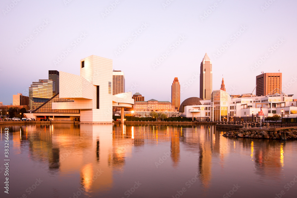 Cityscape of Cleveland harbor, USA