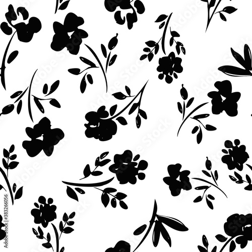 Pattern seamless monochrome flowers trend in textiles vector background floral fabric illustration