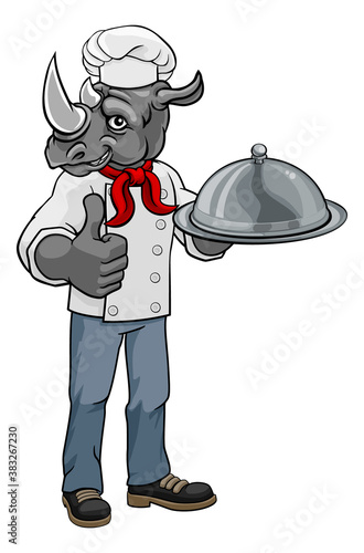 A rhino chef mascot cartoon...