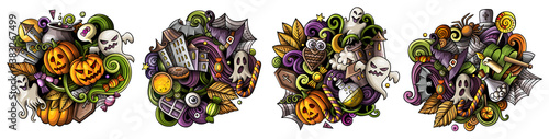 Halloween cartoon vector doodle designs set.