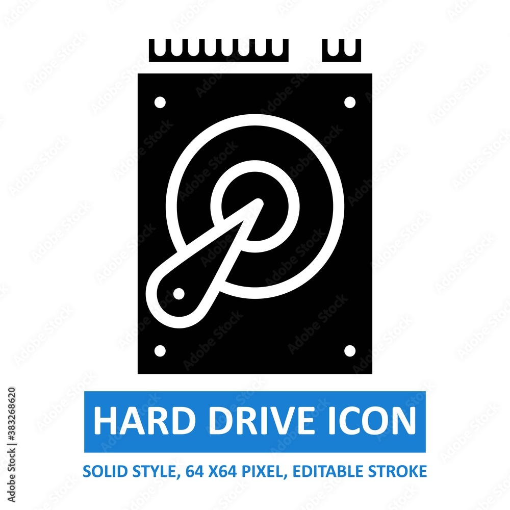 hard drive icon solid style on white background. vector illustration. base 64 x 64 pixels. expanded.	