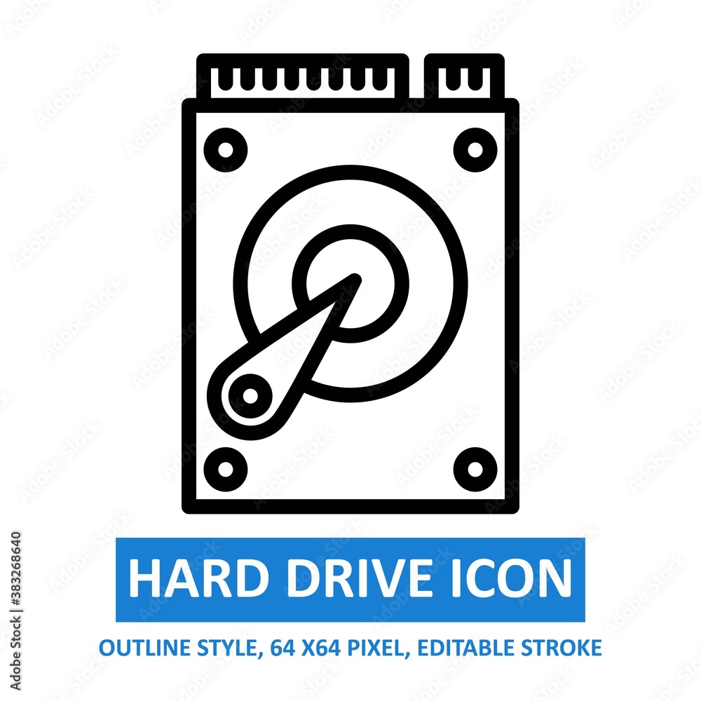 hard drive icon outline style on white background. vector illustration. base 64 x 64 pixels. expanded. hard drive icon outline style on white background. vector illustration. base 64 x 64 pixels. expanded.