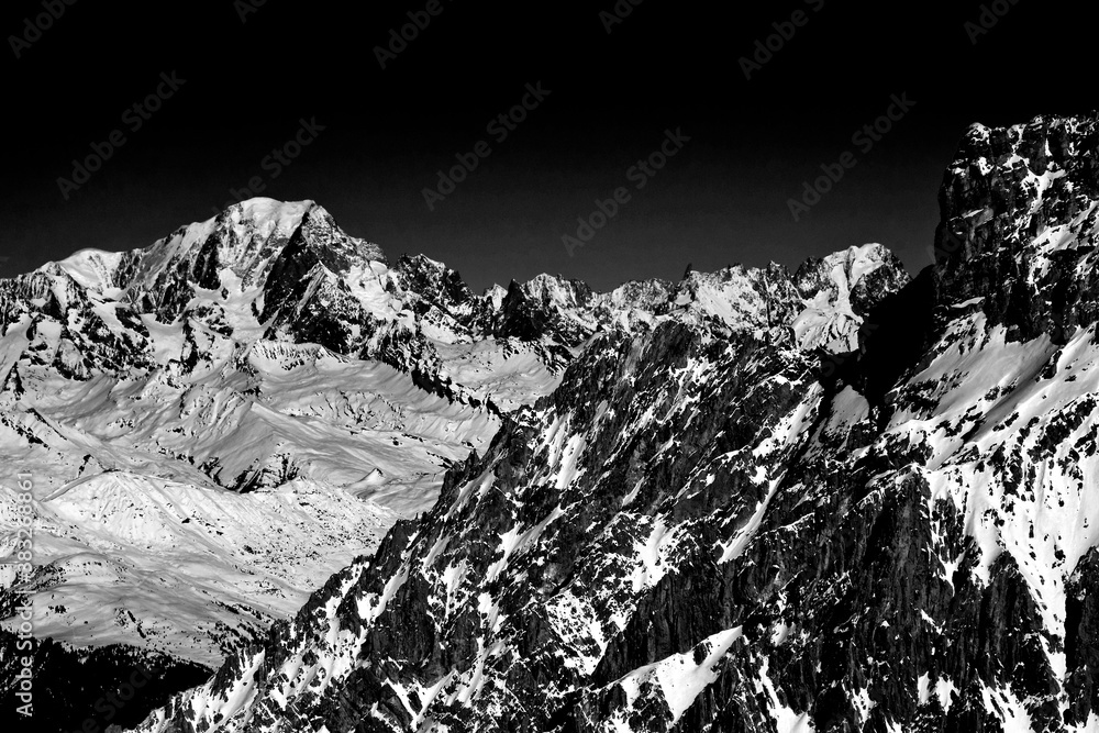 Mont Blanc from Mont Vallon in Meribel Mottaret 3 Valleys ski area French Alps France