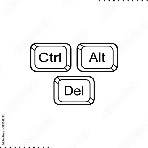 Reset buttons: ctrl, alt, delete  vector icon in outlines