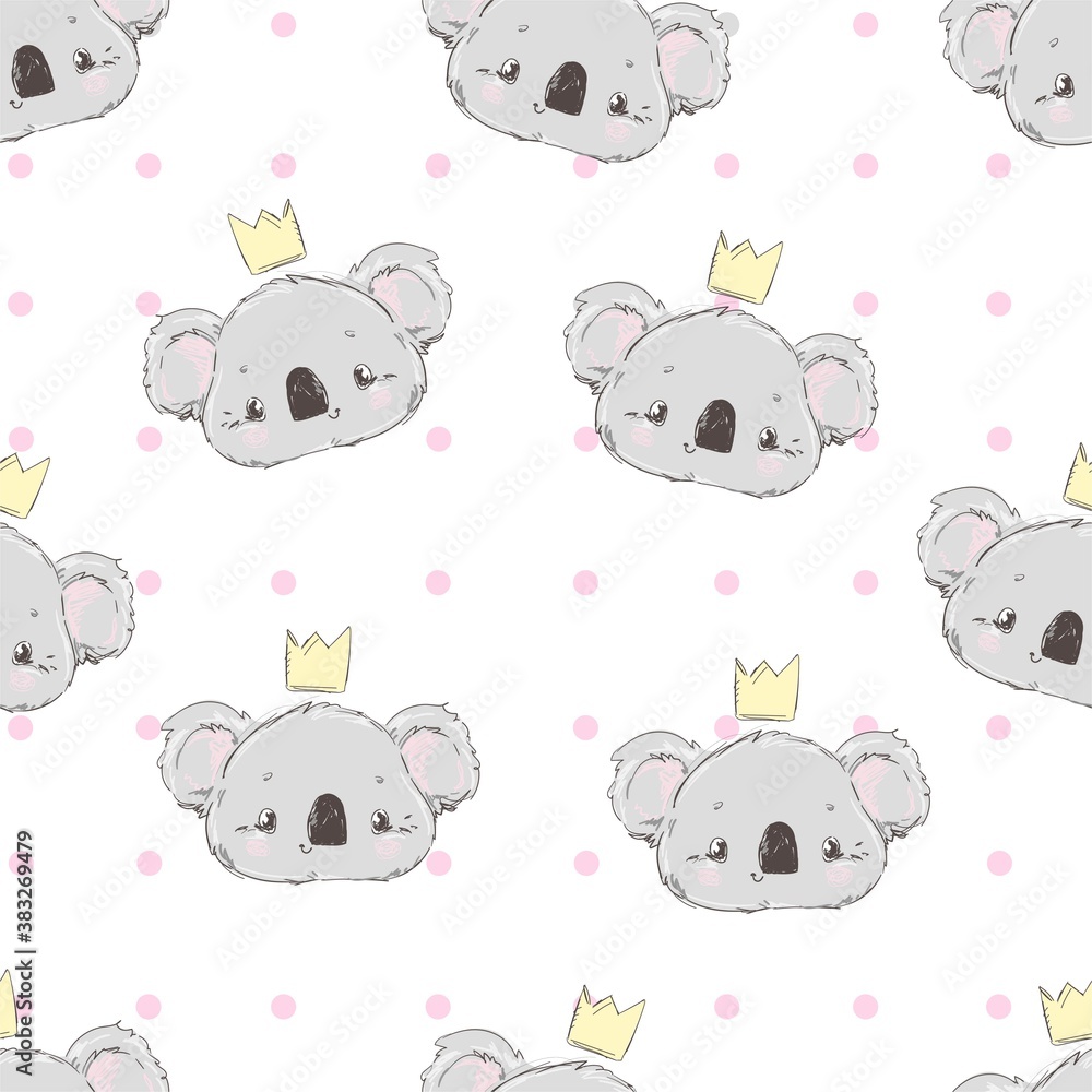 Cute Koala pattern seamless vector stock illustration fabric design