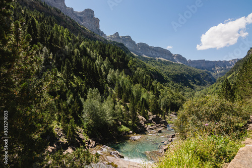 River bed running through a mountain valley.