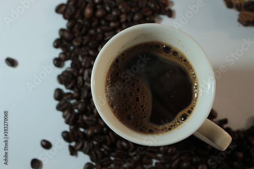 Coffee and coffee beans. Cup of coffee. Coffee mug