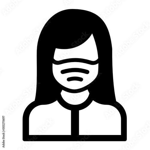 Lady Wearing Surgical mask for Coronavirus prevention Concept Vector Glyph Icon Design, dental hygienist Avatar, Social Distance Symbol on white background, public health and physical distancing Sign