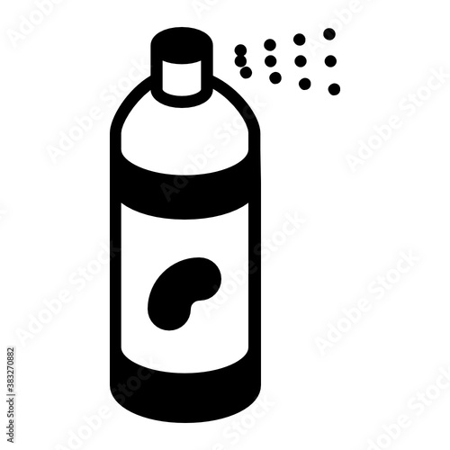 Disinfectant spray concept, coronavirus prevention symbol on white background,  Rubbing alcohol Bottle Design, Alcohol-based liquid for Bacterial reduction Vector Glyph Icon, 