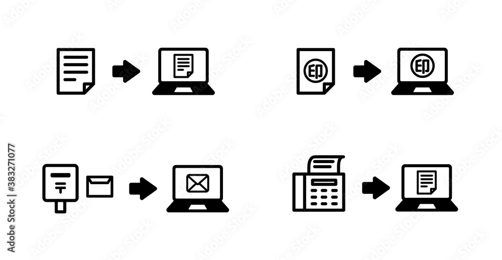 電子化 デジタル化のアイコンのセット ファイル 書類 インターネット パソコン 印鑑 効率化 Vector De Stock Adobe Stock