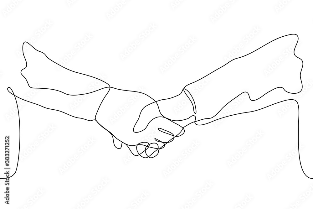 drawing of two hands. one line drawing handshake drawing of two hands. one line drawing handshake