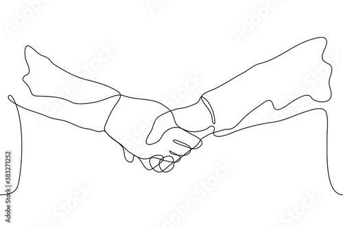 drawing of two hands. one line drawing handshake