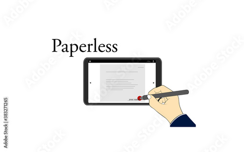 タブレット端末で電子署名するイメージイラストセット