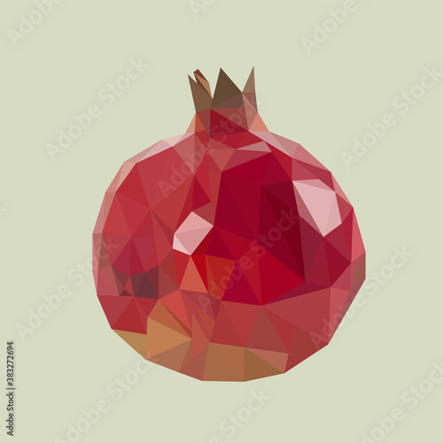 red pomegranate fruit in Low poly style.