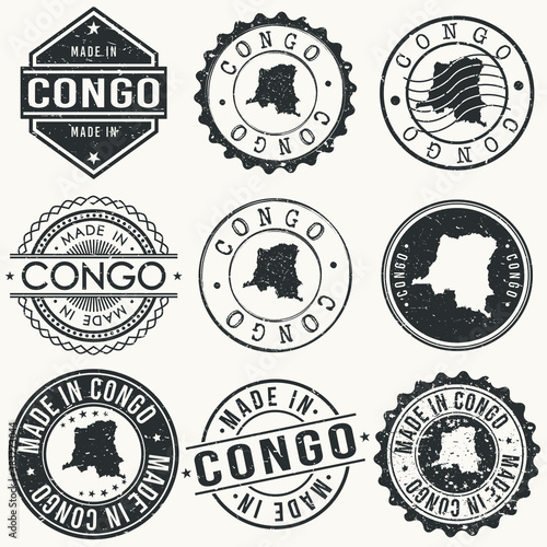 Congo Set of Stamps. Travel Stamp. Made In Product. Design Seals Old Style Insignia.