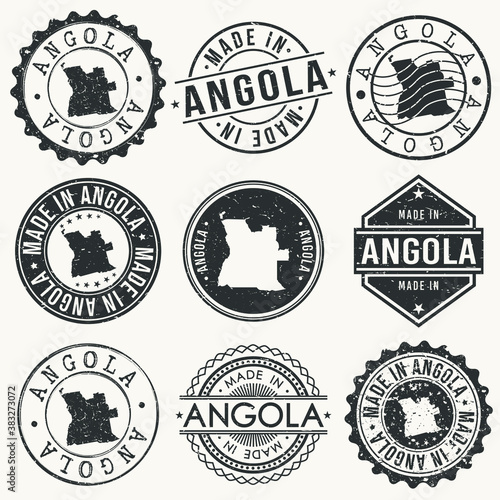 Angola Set of Stamps. Travel Stamp. Made In Product. Design Seals Old Style Insignia.