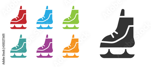 Black Skates icon isolated on white background. Ice skate shoes icon. Sport boots with blades. Set icons colorful. Vector Illustration.