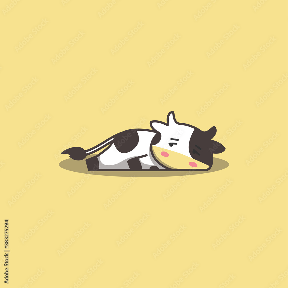 Cute Kawaii Hand Drawn Doodle Bored Lazy Cow vector de Stock | Adobe Stock
