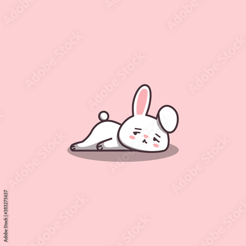 Cute Kawaii Hand Drawn Doodle Bored Lazy Rabbit