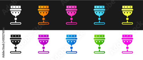 Set Medieval goblet icon isolated on black and white background. Vector.