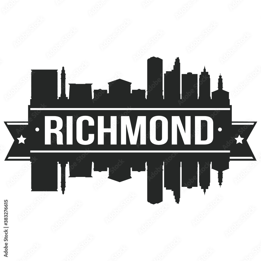 Richmond Virginia, Skyline Silhouette Design City Vector Art Stencil.