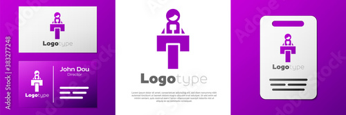 Logotype Stage stand or debate podium rostrum icon isolated on white background. Conference speech tribune. Logo design template element. Vector.