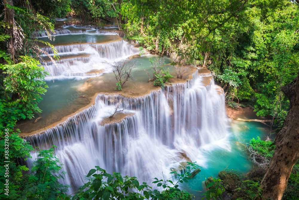 Beauty in nature, Huay Mae Khamin waterfall in tropical forest of national park, Thailand	