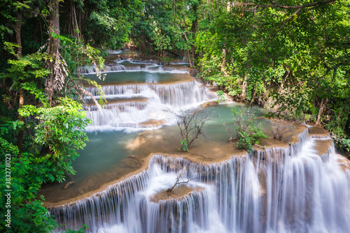 Beauty in nature, Huay Mae Khamin waterfall in tropical forest of national park, Thailand 